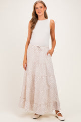Cream Floral Drawstring Tiered Maternity Maxi Skirt