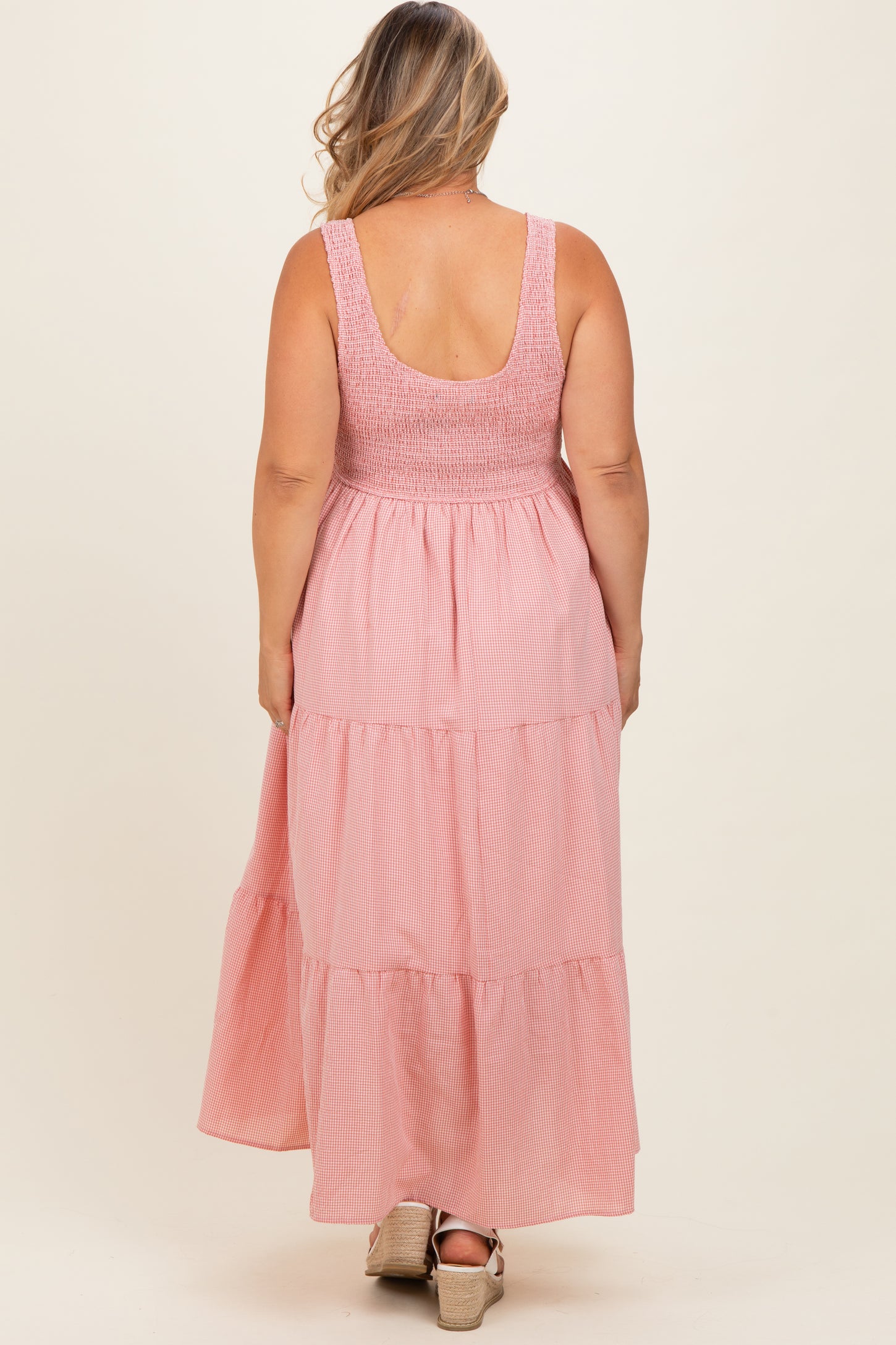 Pink Tiered Smocked Maternity Plus Maxi Dress