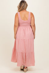 Pink Tiered Smocked Maternity Plus Maxi Dress