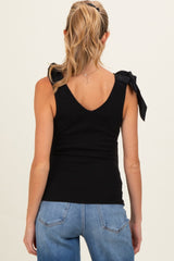 Black Bow Tie Detail Sleeveless V Neck Ribbed Maternity Top