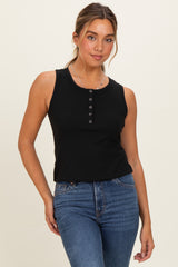 Black Ribbed Sleeveless Henley Maternity Tank Top