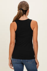 Black Ribbed Sleeveless Henley Tank Top