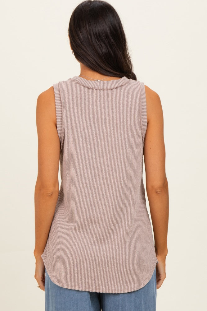Beige Ribbed Sleeveless Top
