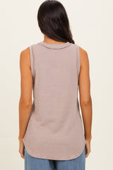 Beige Ribbed Sleeveless Top