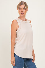 Cream Ribbed Sleeveless Top