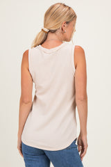 Cream Ribbed Sleeveless Top