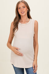 Cream Ribbed Sleeveless Maternity Top