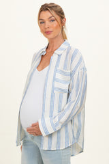 Blue Striped Long Sleeve Maternity Button Down Shirt