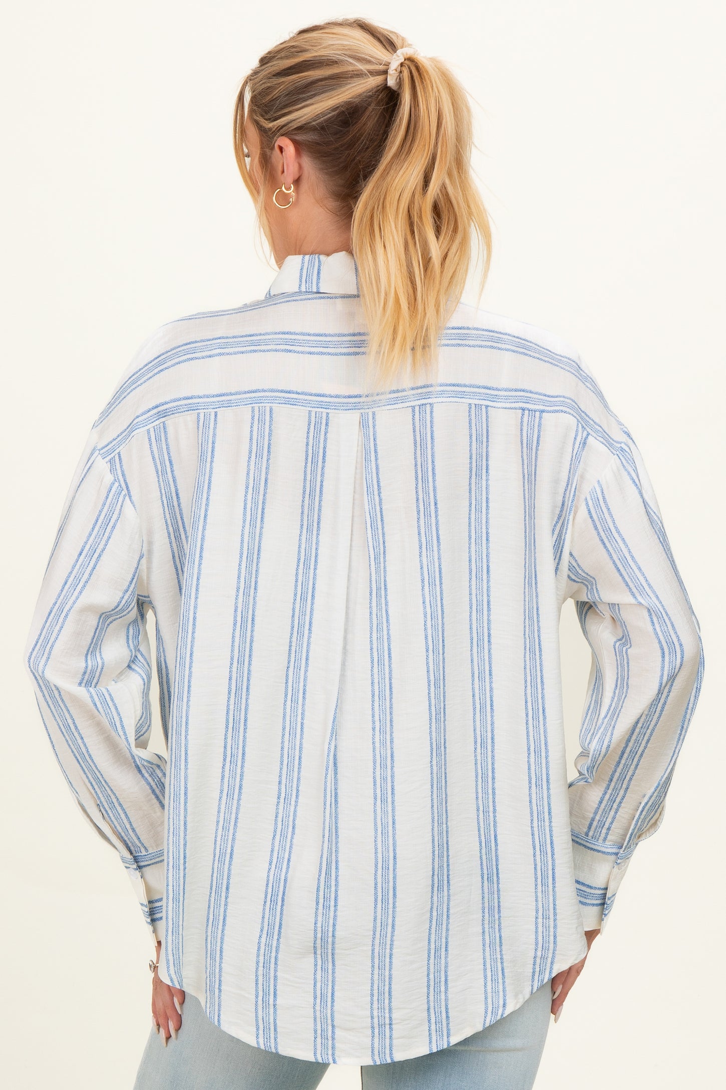 Blue Striped Long Sleeve Maternity Button Down Shirt