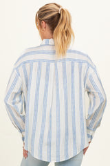 Blue Striped Long Sleeve Maternity Button Down Shirt