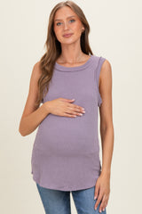 Lavender Ribbed Sleeveless Maternity Top