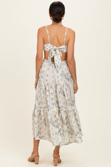 Ivory Floral Tiered Front Tie Midi Dress
