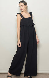 Black Ruffle Strap Wide Leg Jumpsuit