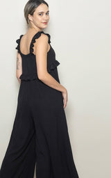Black Ruffle Strap Wide Leg Jumpsuit