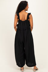 Black Ruffle Strap Maternity Wide Leg Jumpsuit