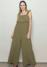 Olive Ruffle Strap Wide Leg Jumpsuit