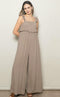 Light Mocha Ruffle Strap Wide Leg Jumpsuit