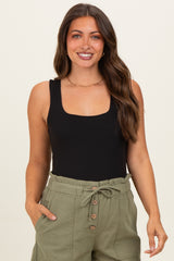 Black Square Neckline Maternity Active Tank Top