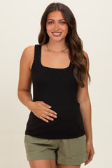 Black Square Neckline Maternity Active Tank Top