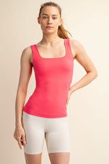 Flamingo Pink Square Neckline Active Tank Top