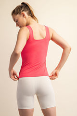 Flamingo Pink Square Neckline Active Tank Top