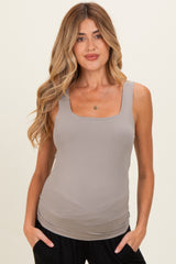 Stone Taupe Square Neckline Maternity Active Tank Top