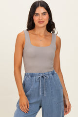 Stone Taupe Square Neckline Active Tank Top