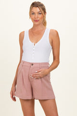 Dusty Mauve Linen Blend Maternity Shorts