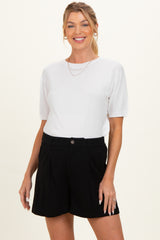 Black Linen Blend Maternity Shorts