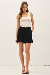 Black Linen Blend Shorts
