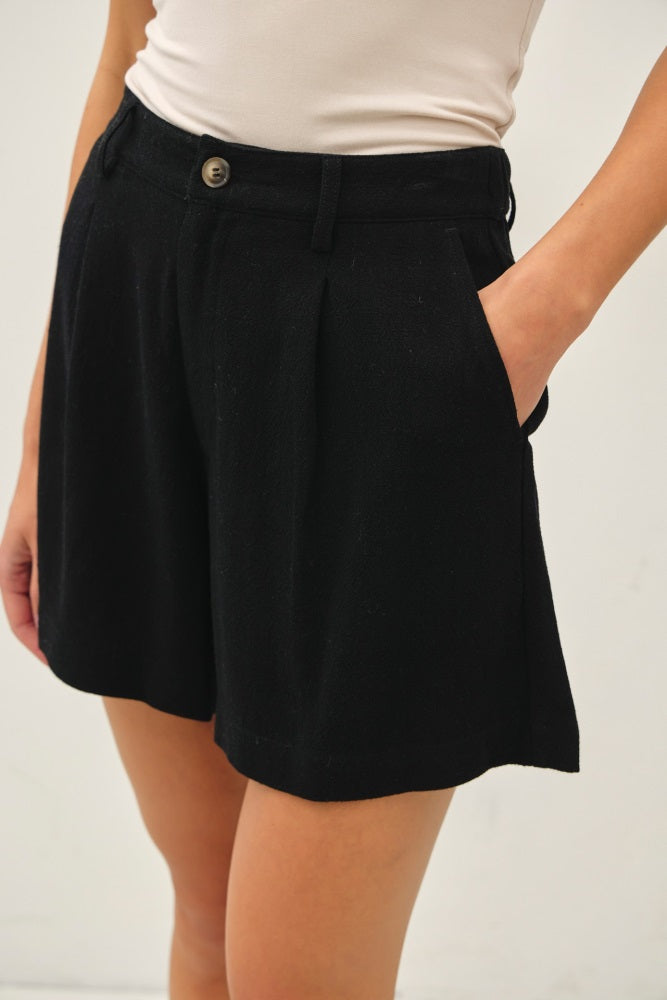 Black Linen Blend Shorts
