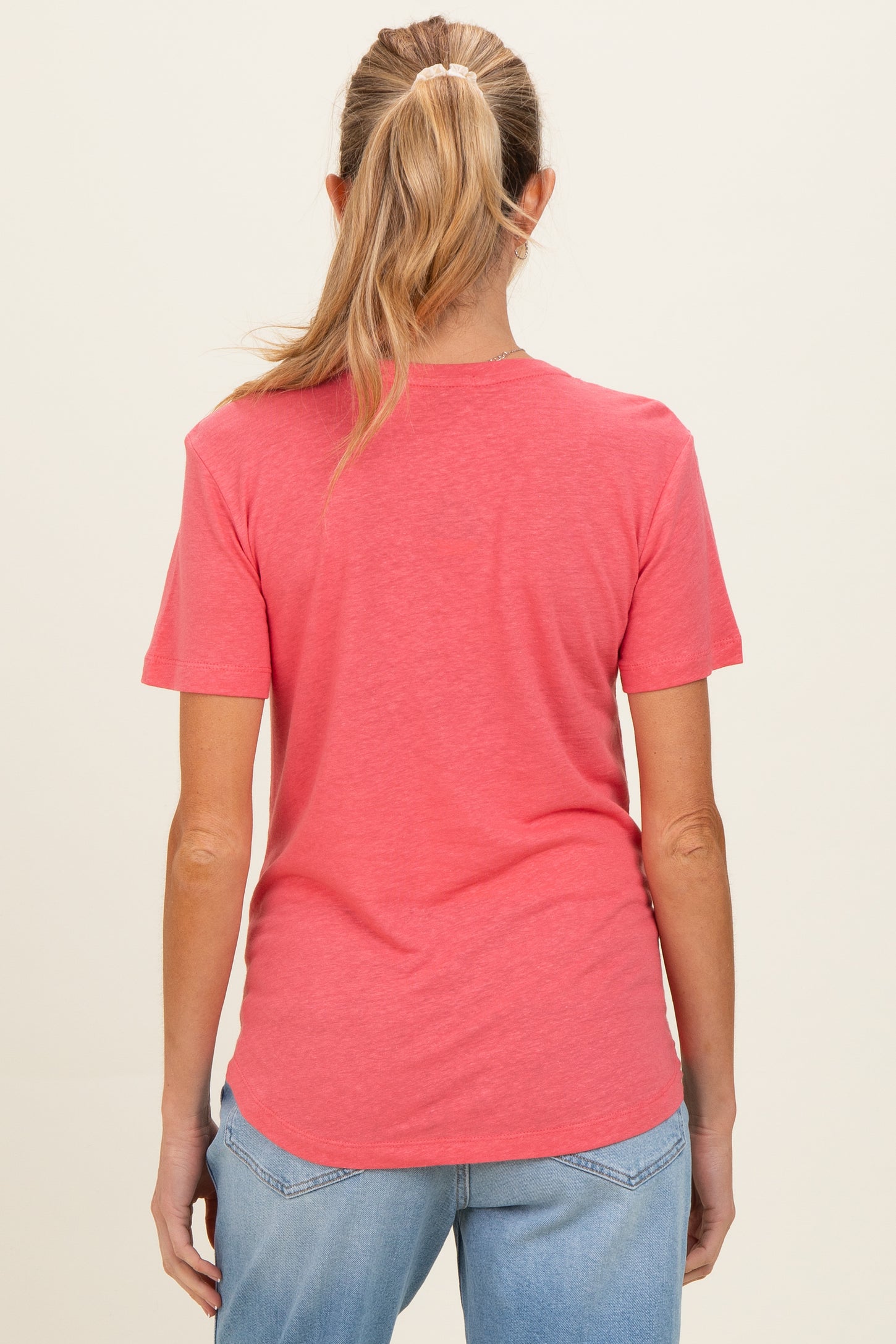 Guava Punch Linen Blend V-Neck Short Sleeve Maternity T-Shirt
