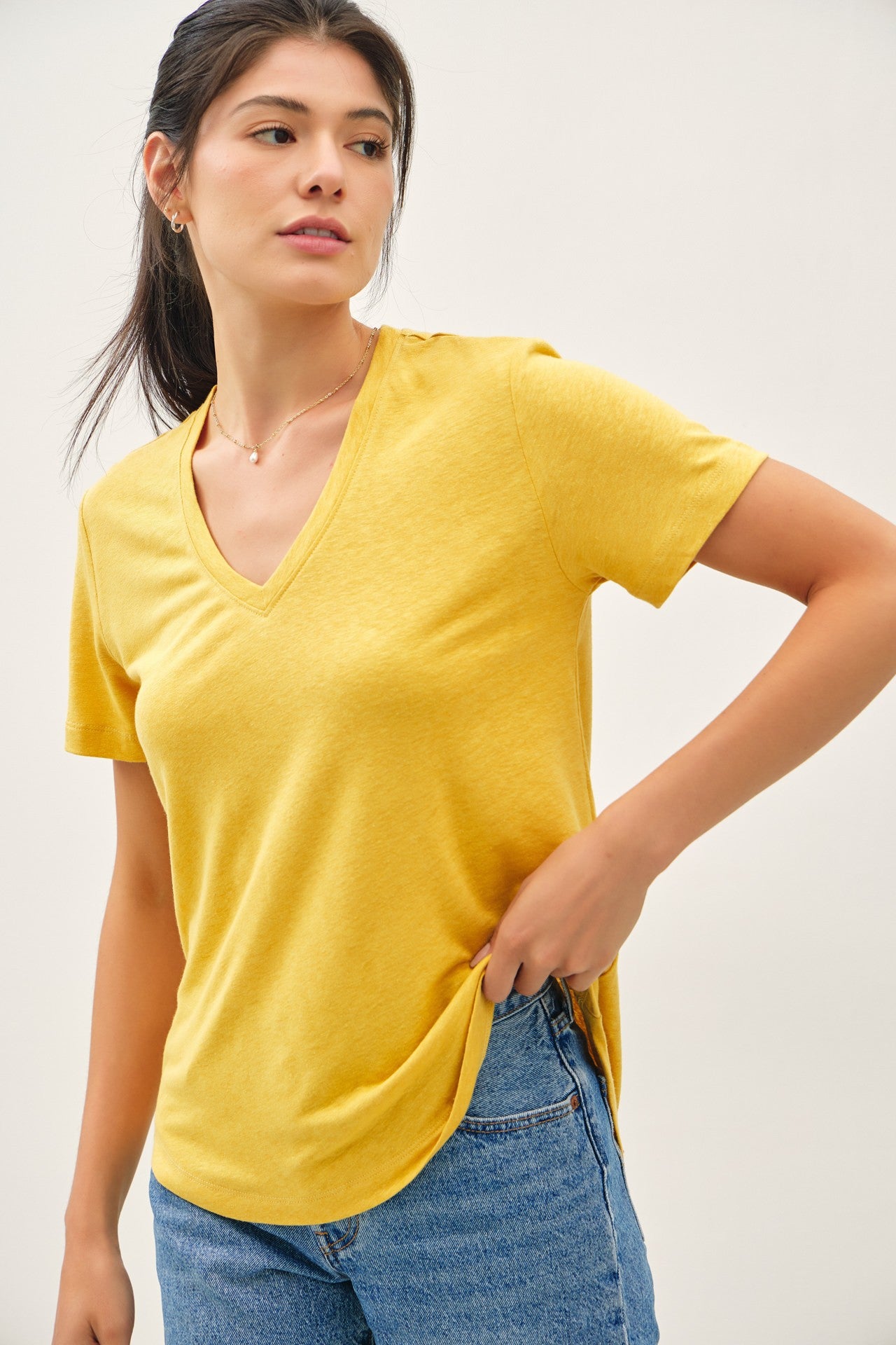 Sunflower Linen Blend V-Neck Short Sleeve Maternity T-Shirt