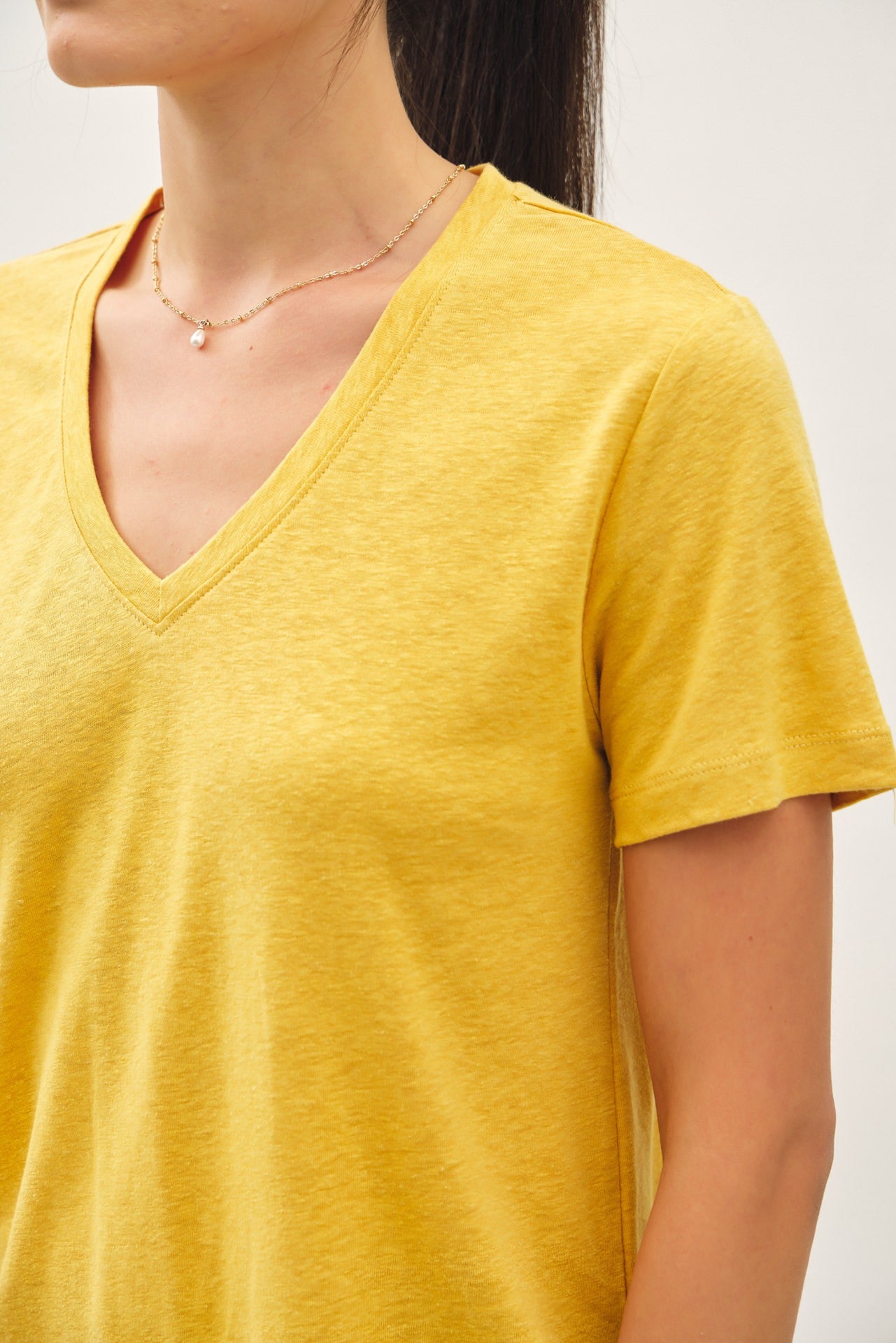 Sunflower Linen Blend V-Neck Short Sleeve T-Shirt