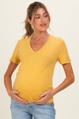 Sunflower Linen Blend V-Neck Short Sleeve Maternity T-Shirt