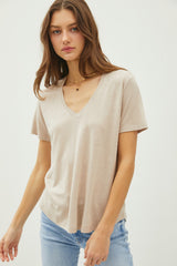 Khaki Linen Blend V-Neck Short Sleeve Maternity T-Shirt