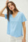 Sky Linen Blend V-Neck Short Sleeve T-Shirt