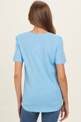 Sky Linen Blend V-Neck Short Sleeve Maternity T-Shirt