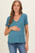 Teal Linen Blend V-Neck Short Sleeve Maternity T-Shirt