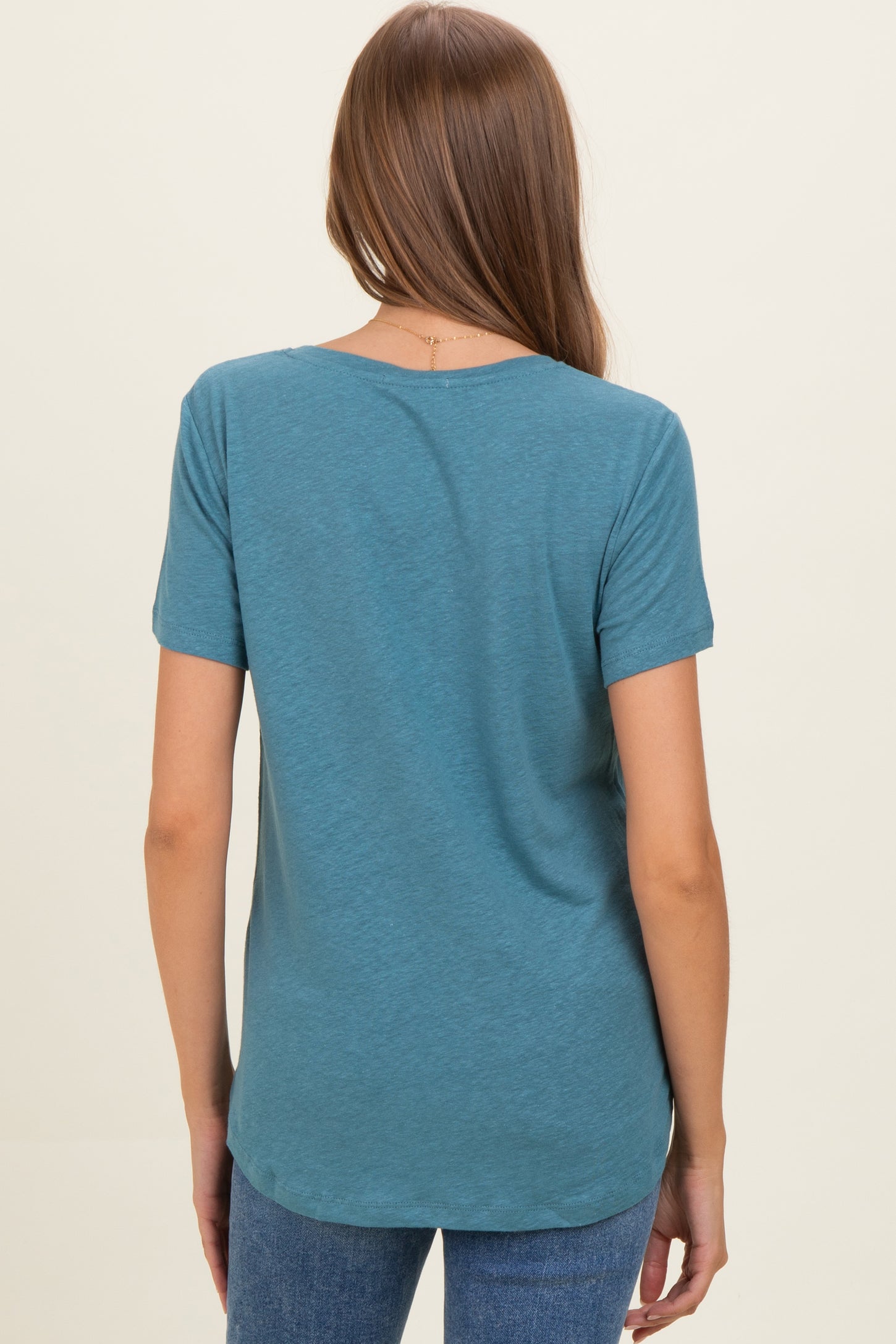 Teal Linen Blend V-Neck Short Sleeve Maternity T-Shirt