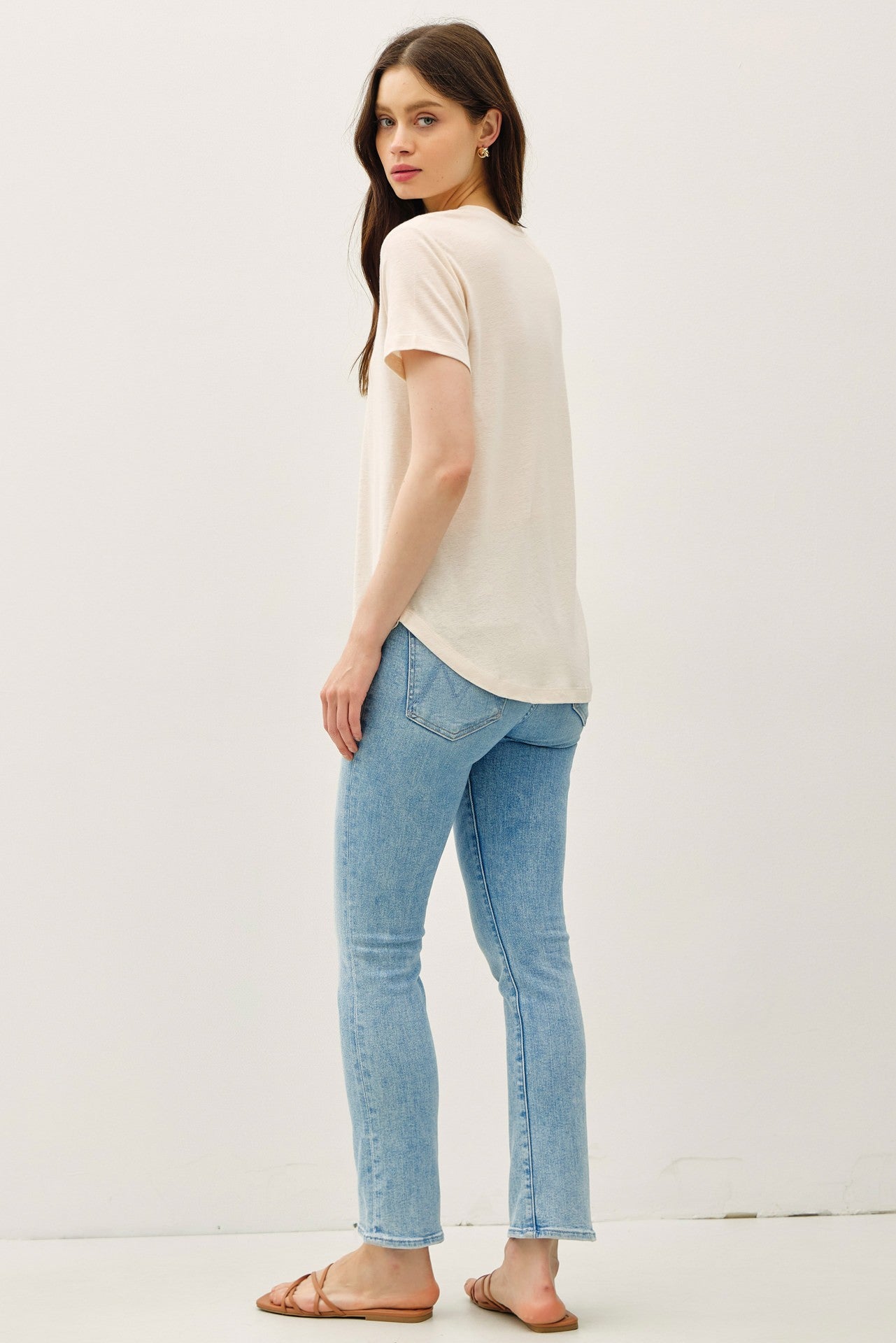 Natural Linen Blend V-Neck Short Sleeve T-Shirt