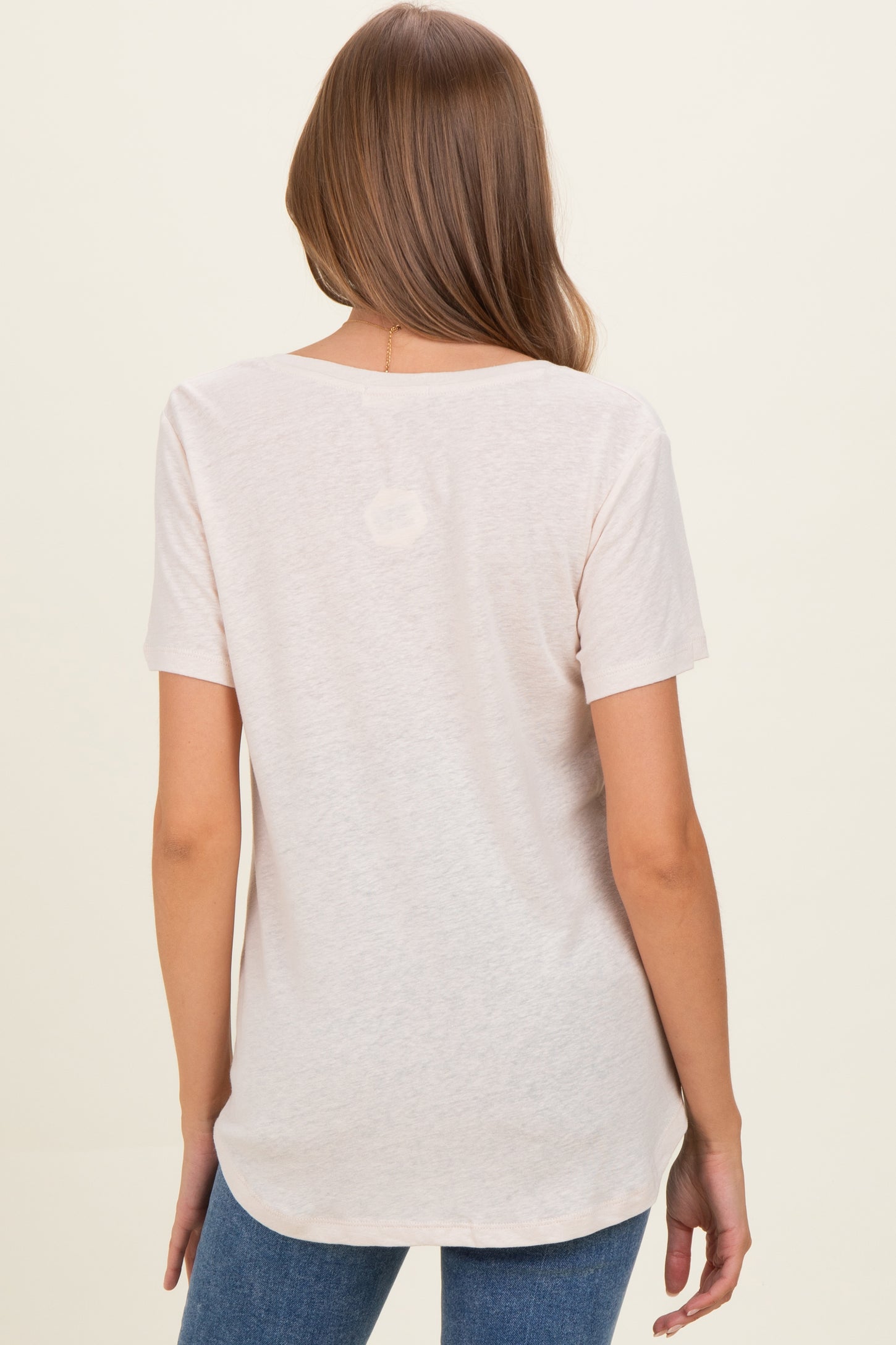 Natural Linen Blend V-Neck Short Sleeve Maternity T-Shirt