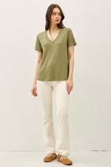 Fern Linen Blend V-Neck Short Sleeve T-Shirt