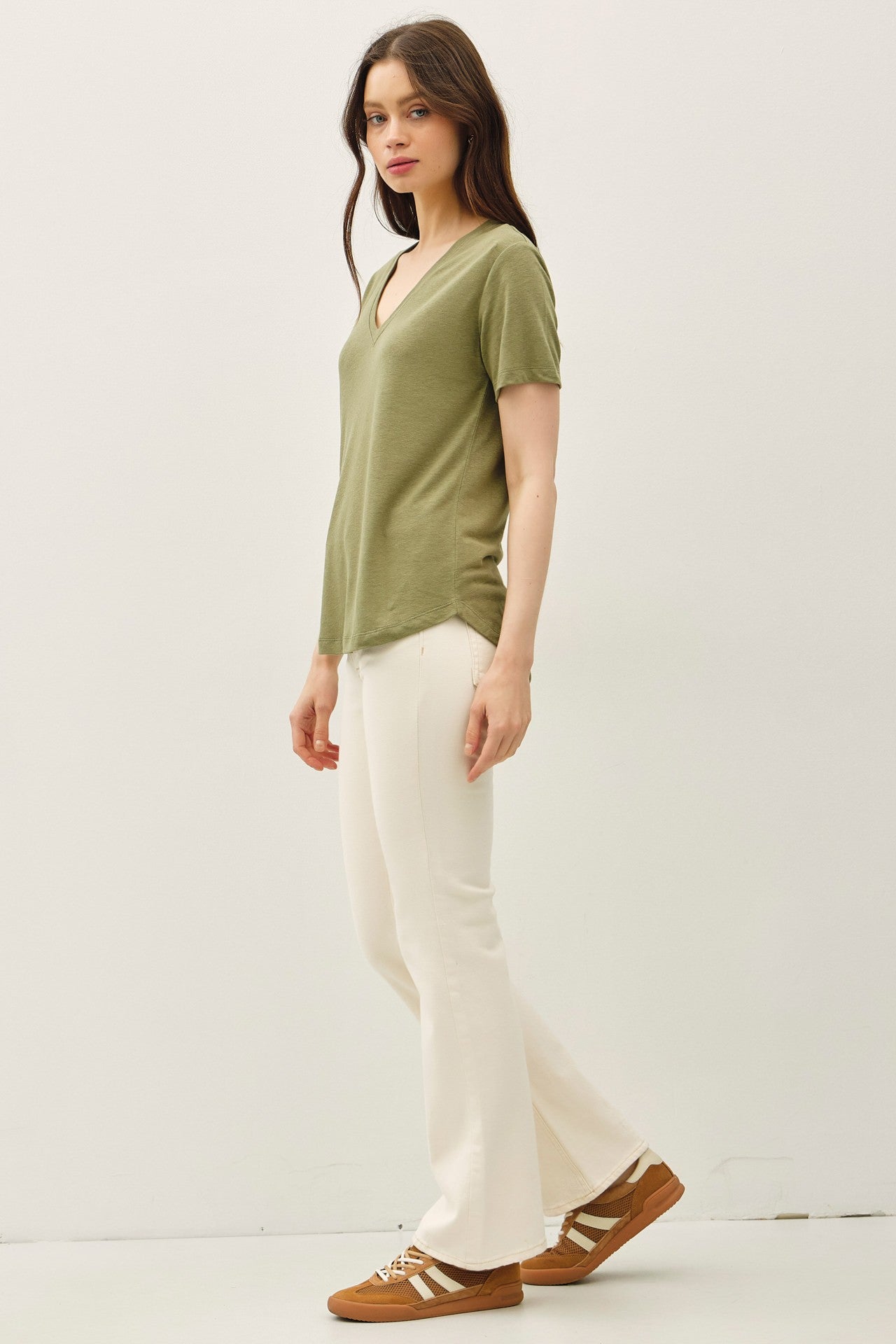 Fern Linen Blend V-Neck Short Sleeve T-Shirt