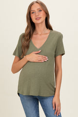 Fern Linen Blend V-Neck Short Sleeve Maternity T-Shirt