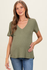 Fern Linen Blend V-Neck Short Sleeve Maternity T-Shirt
