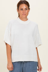 Off White Oversized Mock Neck Short Sleeve Sweater