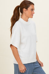 Off White Oversized Mock Neck Short Sleeve Sweater