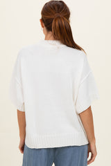 Off White Oversized Mock Neck Short Sleeve Sweater