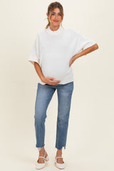 Off White Oversized Mock Neck Short Sleeve Maternity Sweater